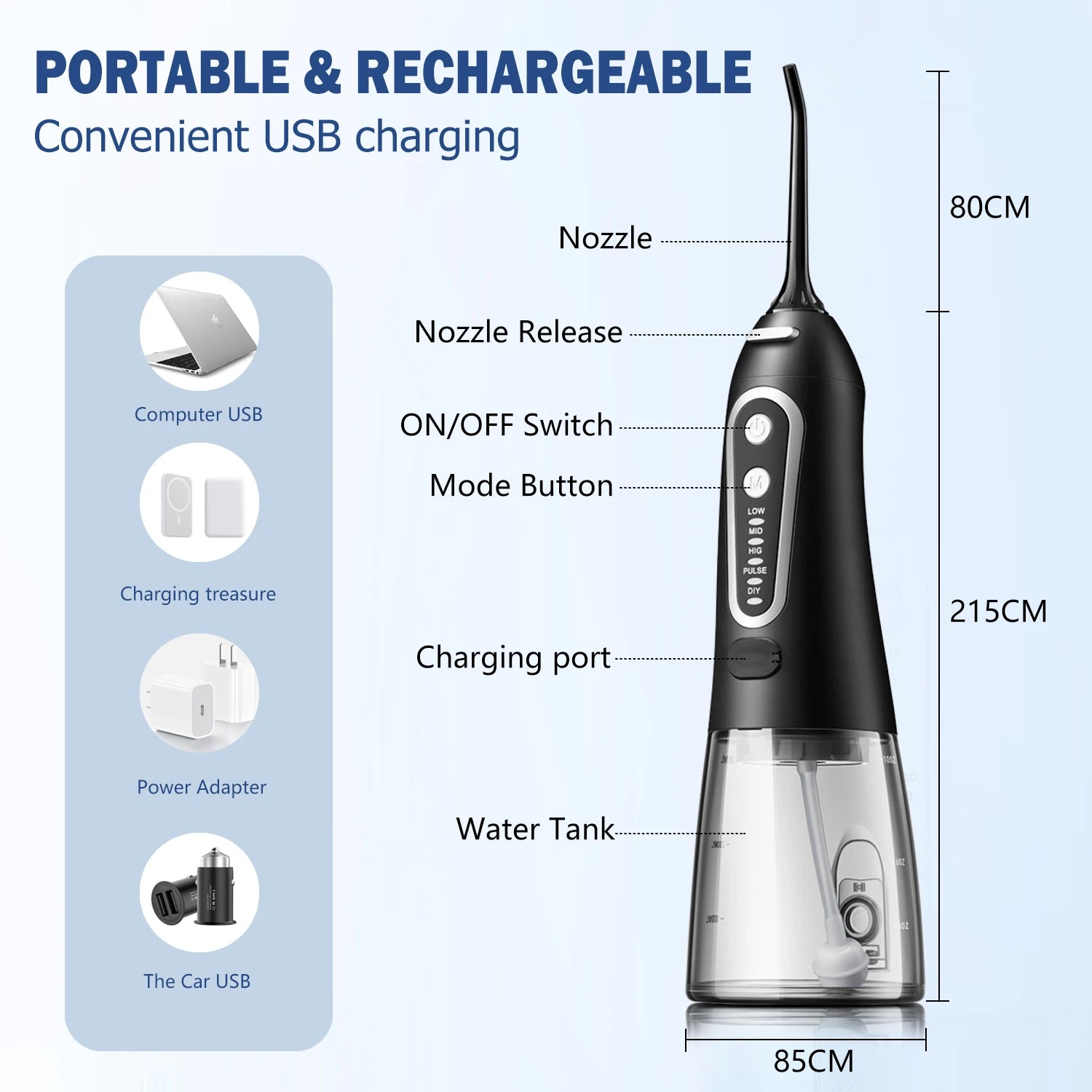 Oral Irrigator Water Dental Flosser Teeth Pick USB Rechargeable